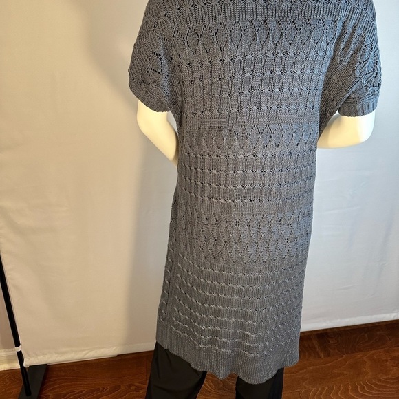 NY Collection Womens Size S Short Sleeve Knit Gray Open Front Duster Sweater - Picture 4 of 10